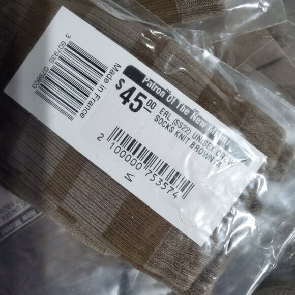 NWT ERL Logo Unisex Brown Crew Socks Sz L - Picture 5 of 6